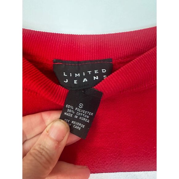 Vintage Limited Jeans USA Flag Sweatshirt Red Crew Neck Women Sz S - Picture 3 of 5